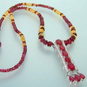 Red Ruby Gemstone Necklace Vermeil Sterling Silver